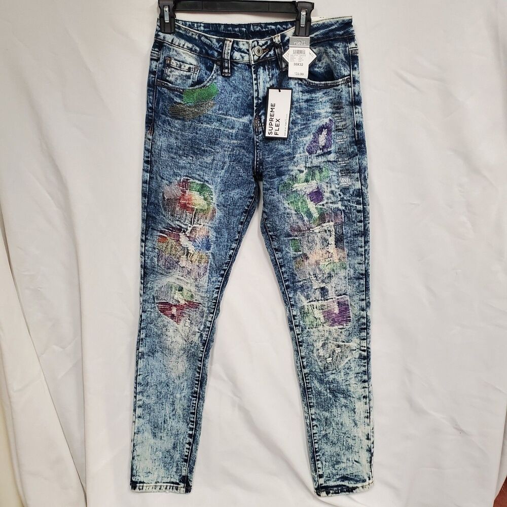 Rue21 Supreme Flex Skinny Jeans Distressed Style Size 30x32 NWT